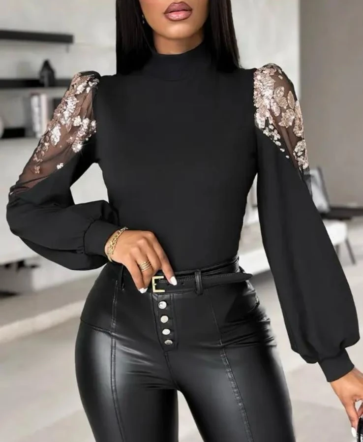 Dalgıç Kumaş İthal Payet Detaylı Bluz