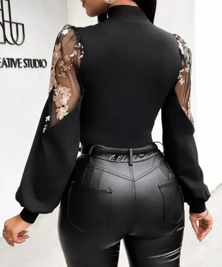 Dalgıç Kumaş İthal Payet Detaylı Bluz