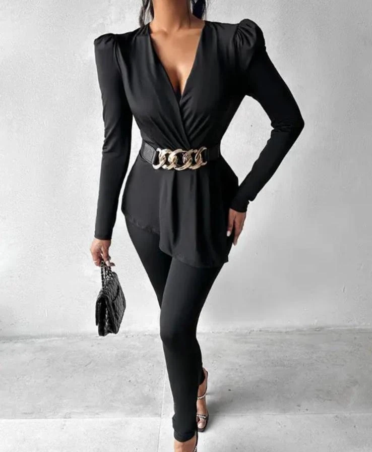 Dalgıç Kumaş Kemer Detaylı 2li Takım