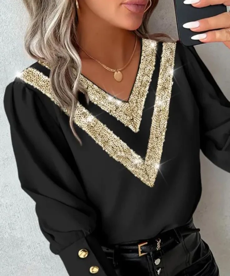 Dalgıç Kumaş Payetli Bluz