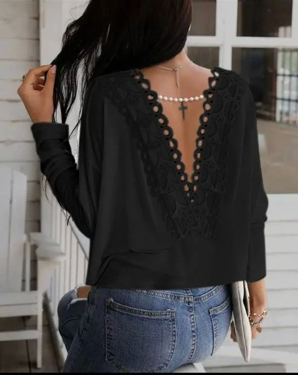 Dalgıç Kumaş Sırt Güpür Detaylı Bluz