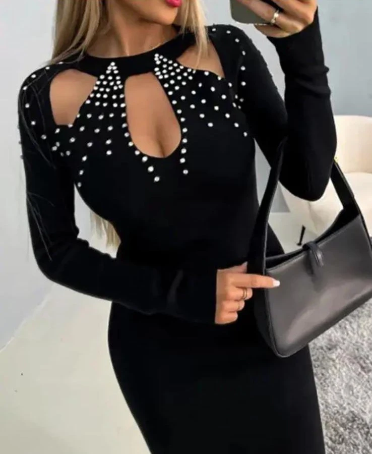 Dalgıç Kumaş Taş Detaylı Elbise