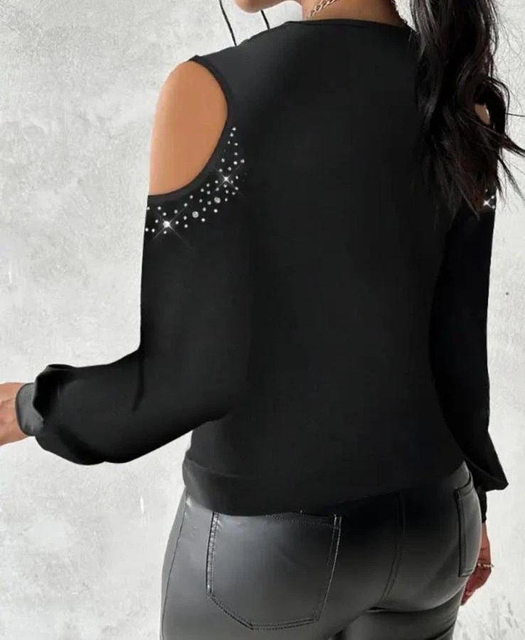 Dalgıç Kumaş Taş ve Tül Detaylı Bluz