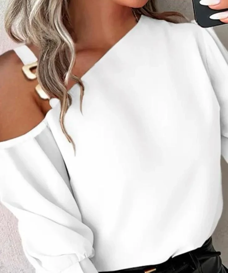 Dalgıç Kumaş Toka ve Düğme Detaylı Bluz