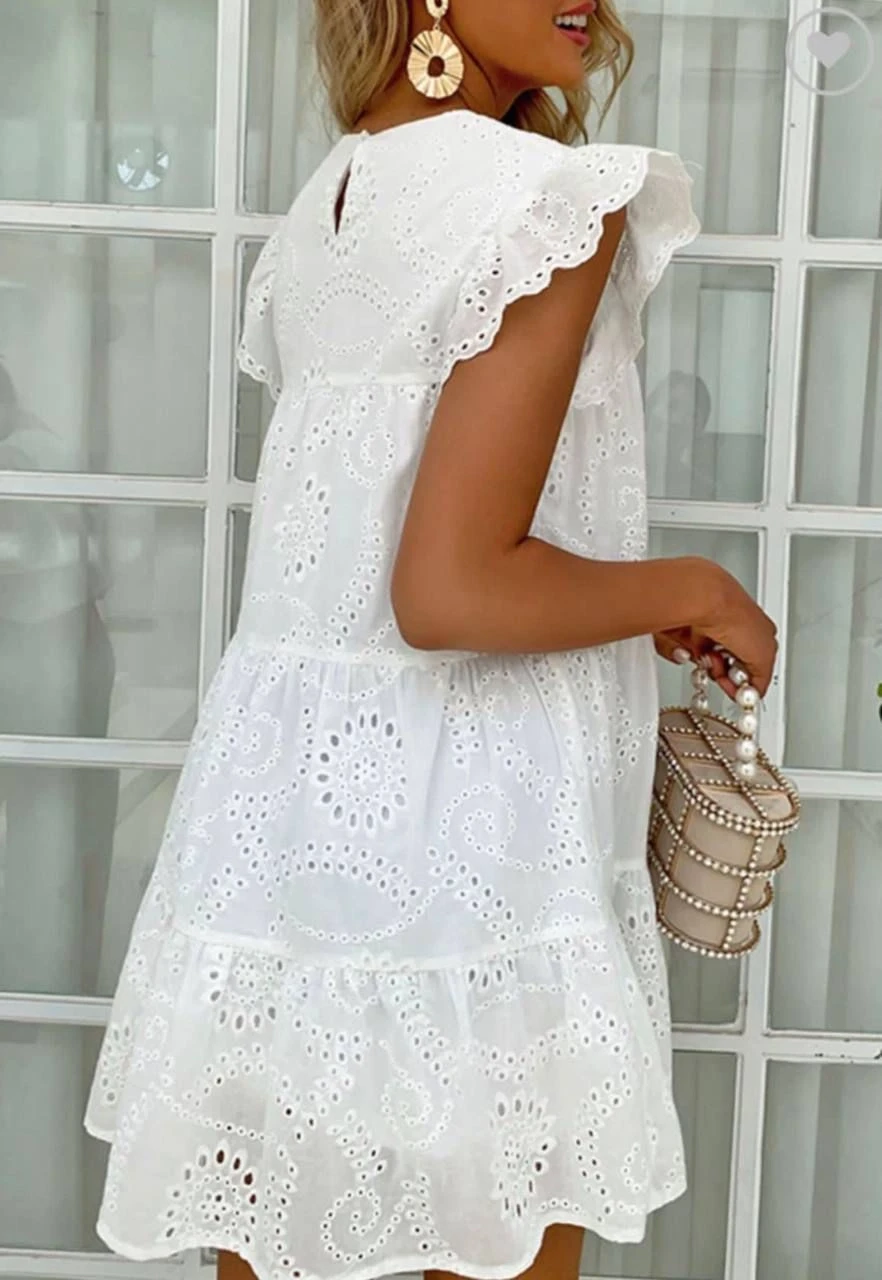 Dantel Detaylı Brode Elbise