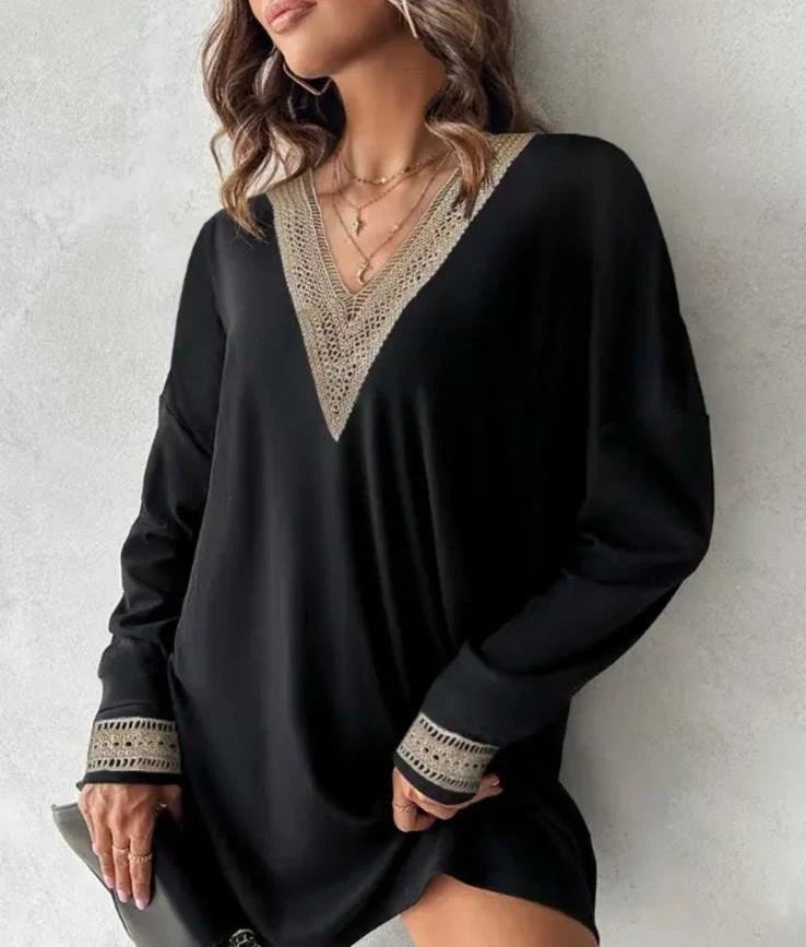 Dantel Detaylı Dalgıç Kumaş Elbise