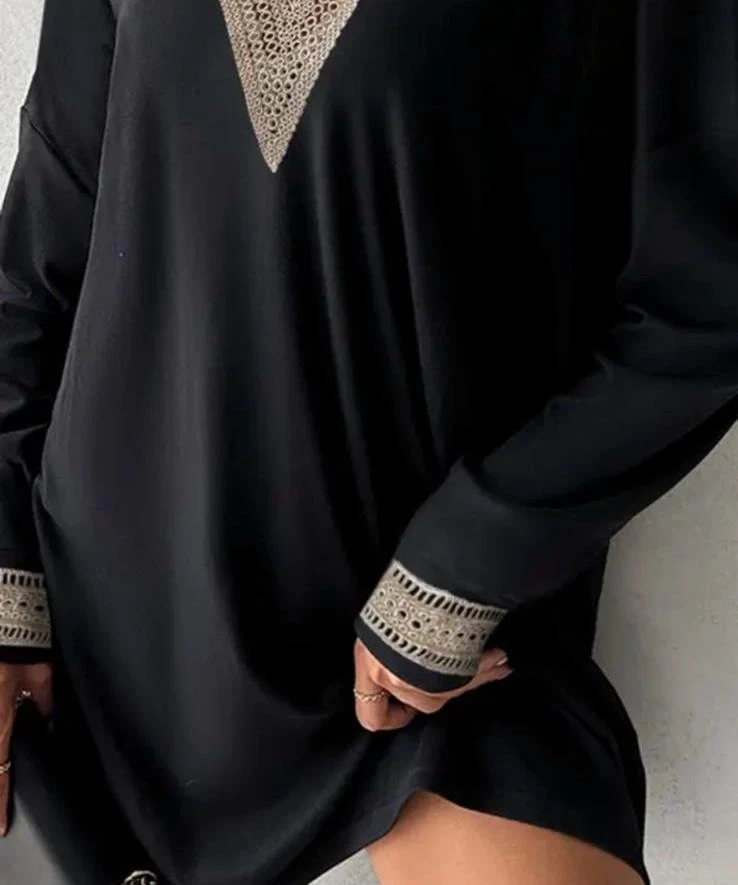 Dantel Detaylı Dalgıç Kumaş Elbise