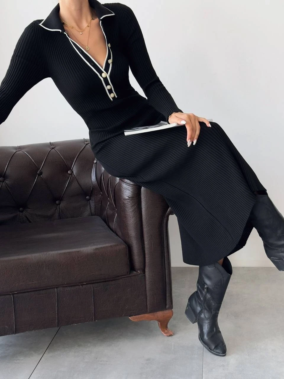 Düğmeli Maxi Boy Triko Elbise