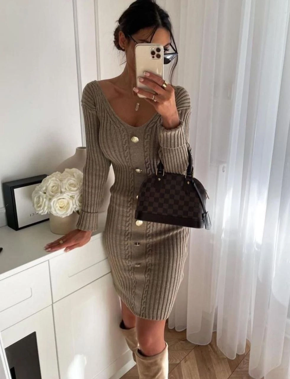 Düğmeli Triko Elbise