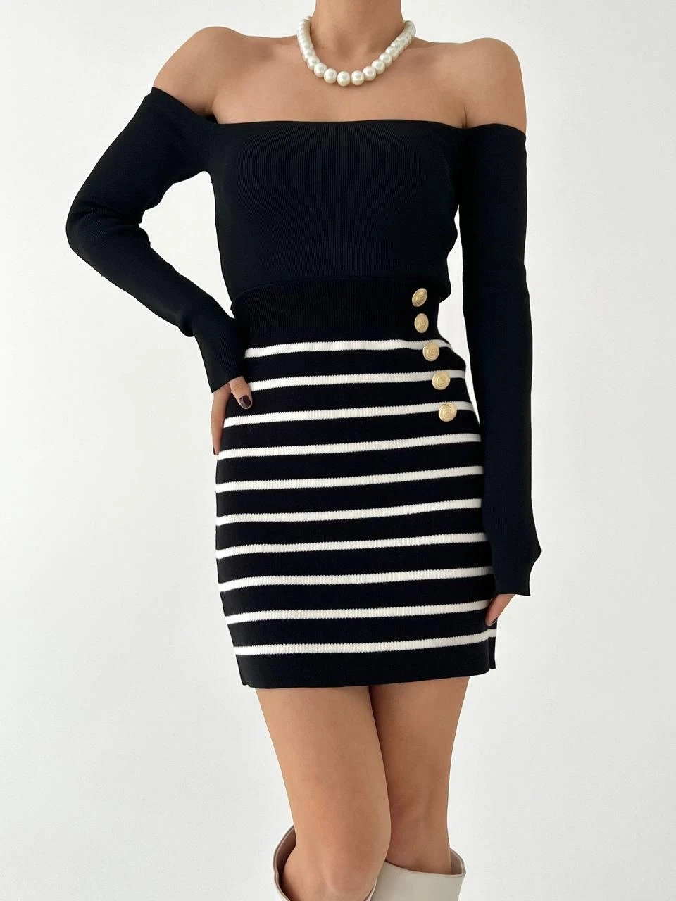 Düğmeli Triko Etek