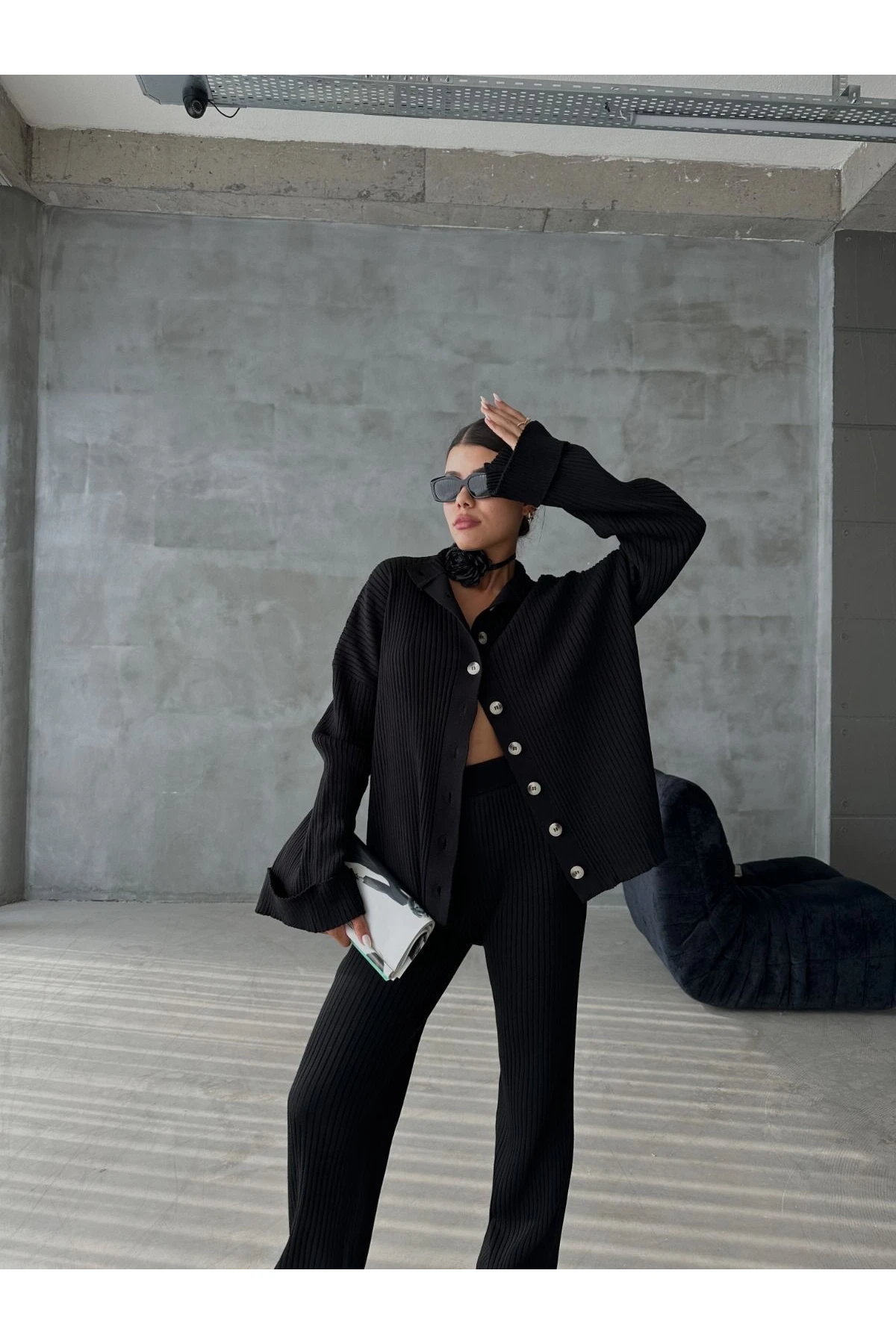 Düğmeli Triko Takım