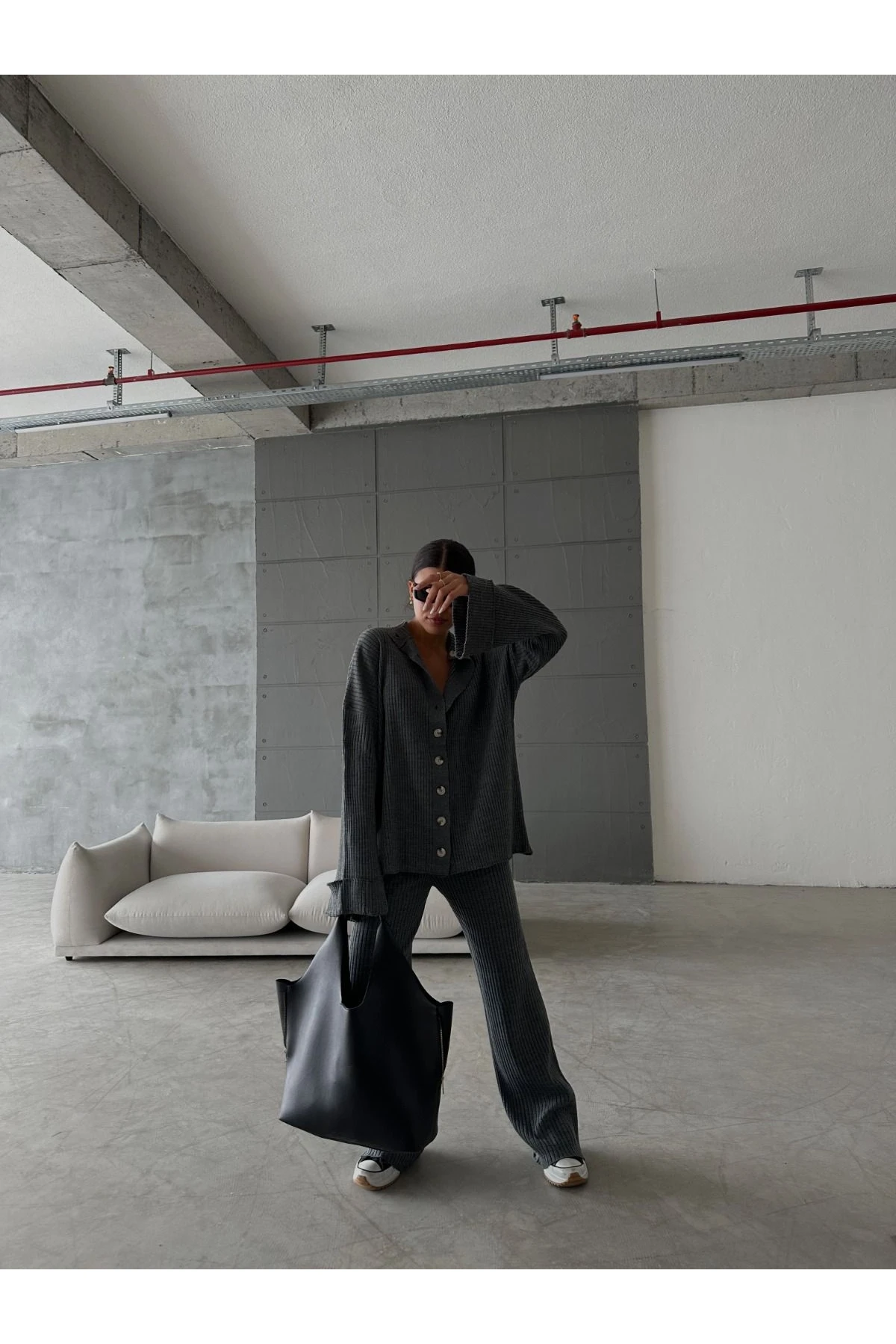 Düğmeli Triko Takım