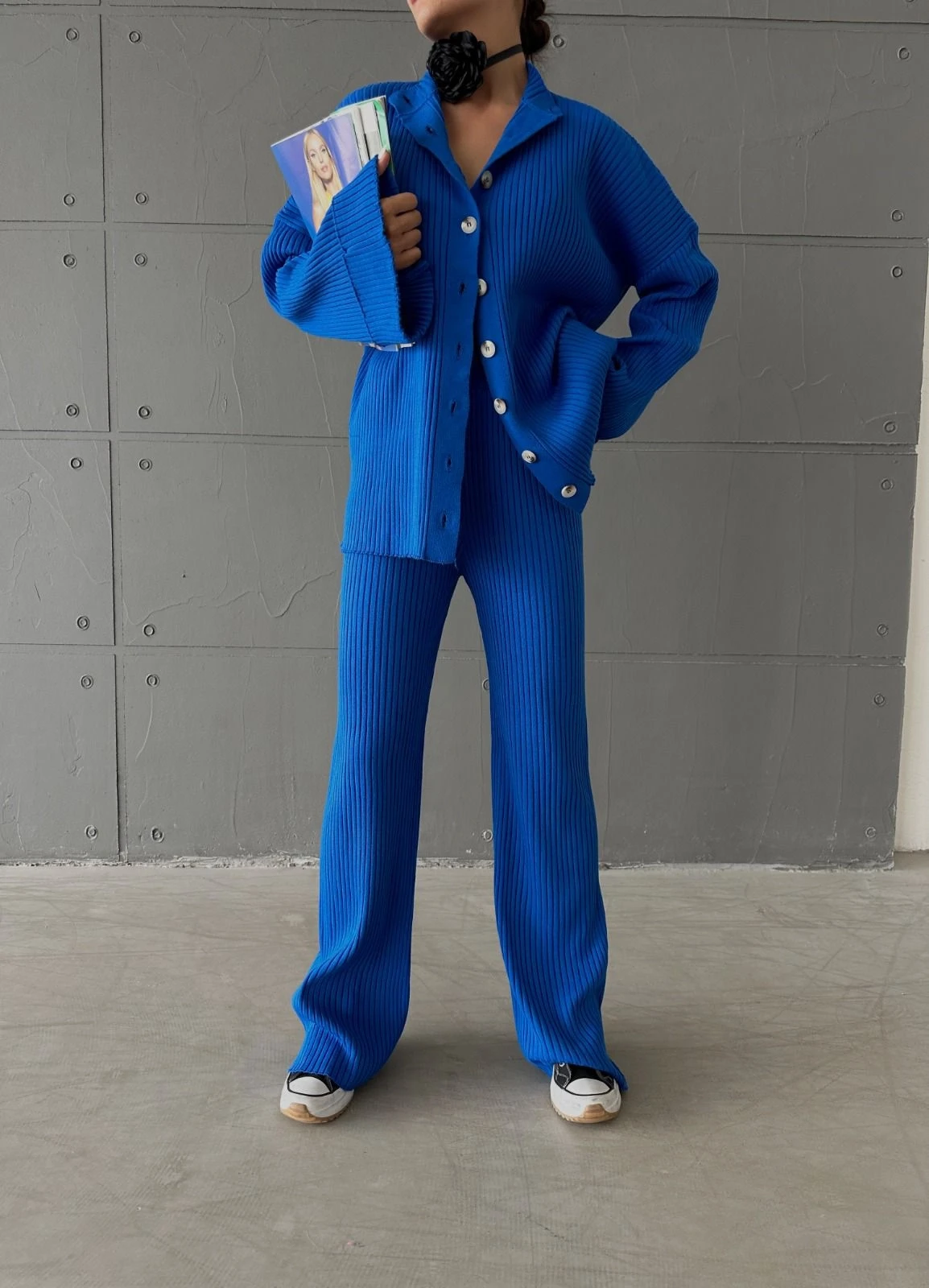 Düğmeli Triko Takım