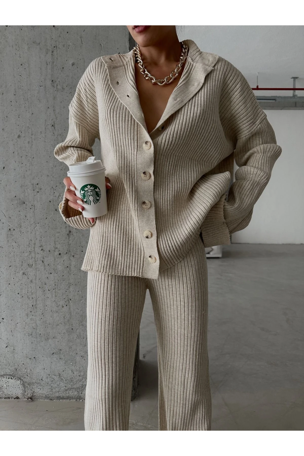 Düğmeli Triko Takım