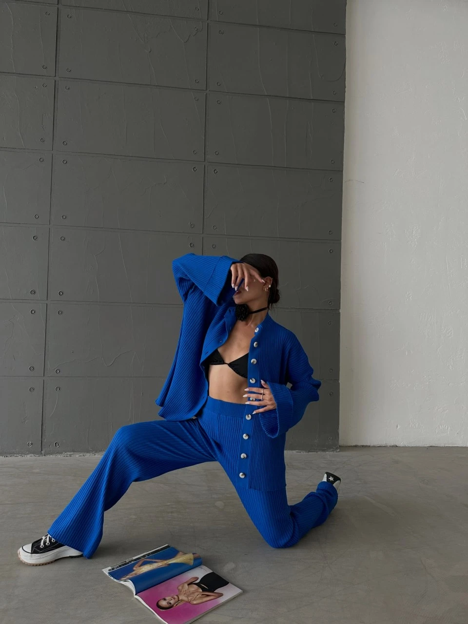 Düğmeli Triko Takım