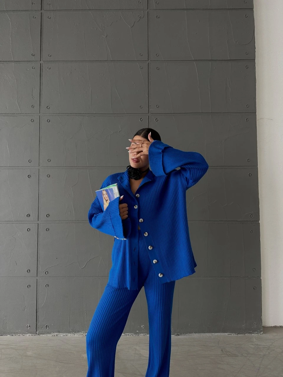 Düğmeli Triko Takım