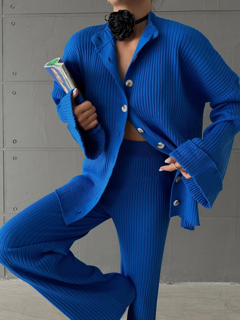 Düğmeli Triko Takım