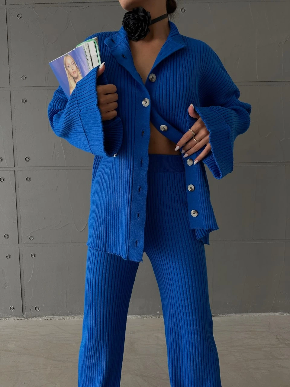 Düğmeli Triko Takım