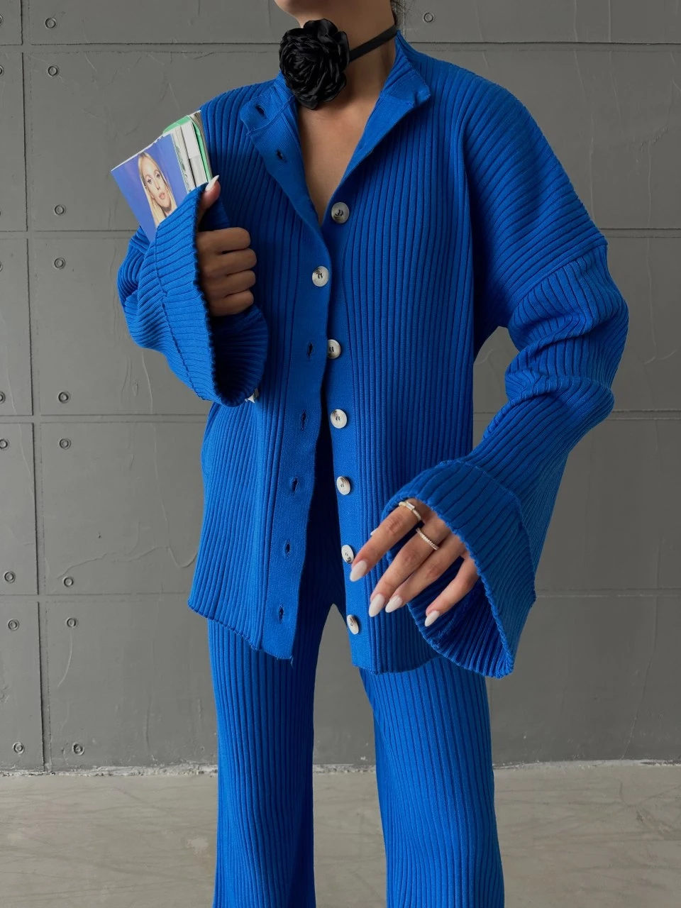 Düğmeli Triko Takım