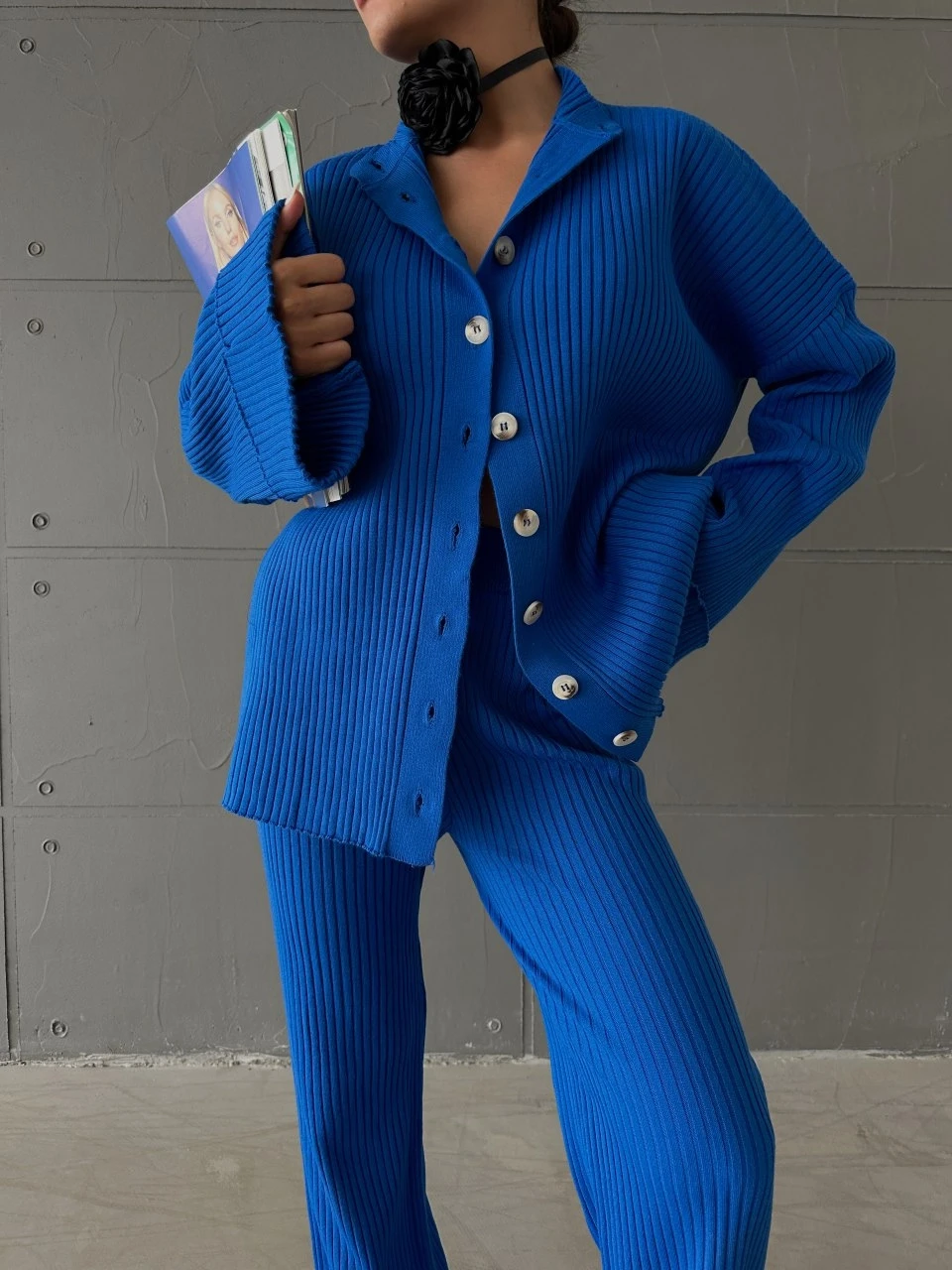 Düğmeli Triko Takım