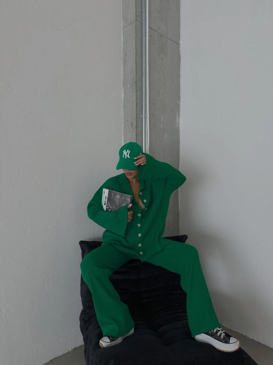 Düğmeli Triko Takım