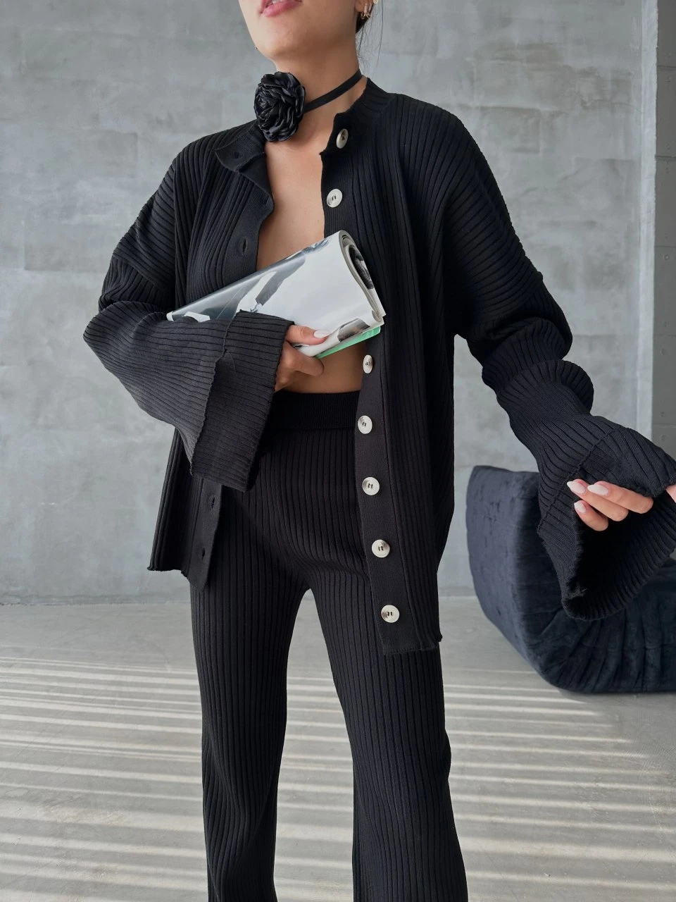 Düğmeli Triko Takım