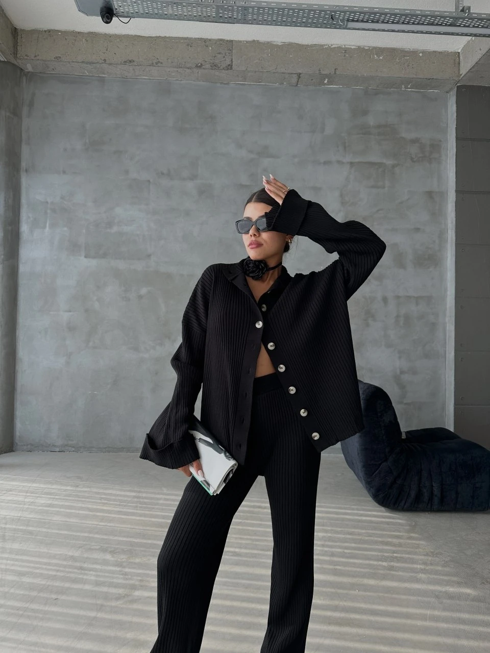 Düğmeli Triko Takım