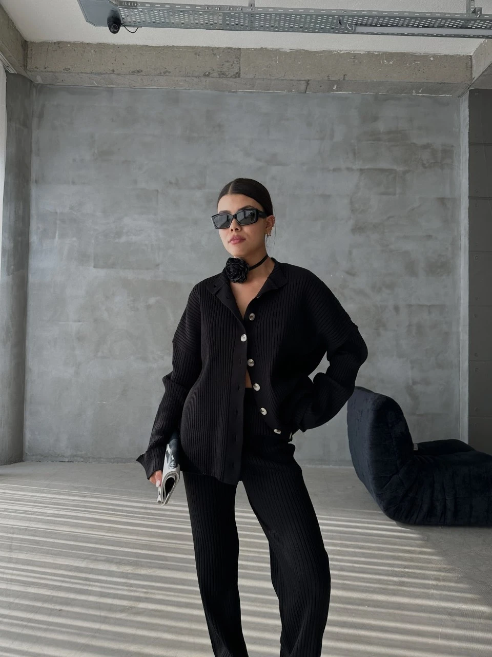 Düğmeli Triko Takım