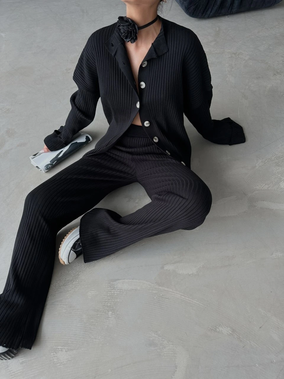 Düğmeli Triko Takım