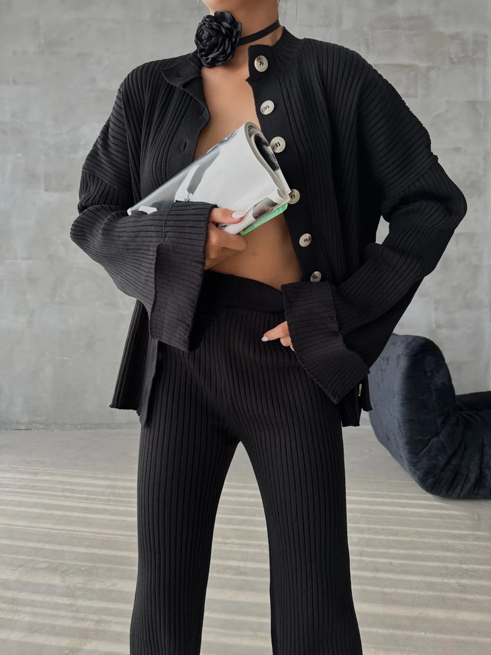 Düğmeli Triko Takım