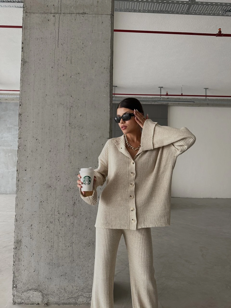 Düğmeli Triko Takım