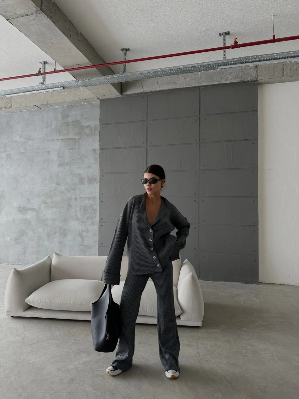 Düğmeli Triko Takım