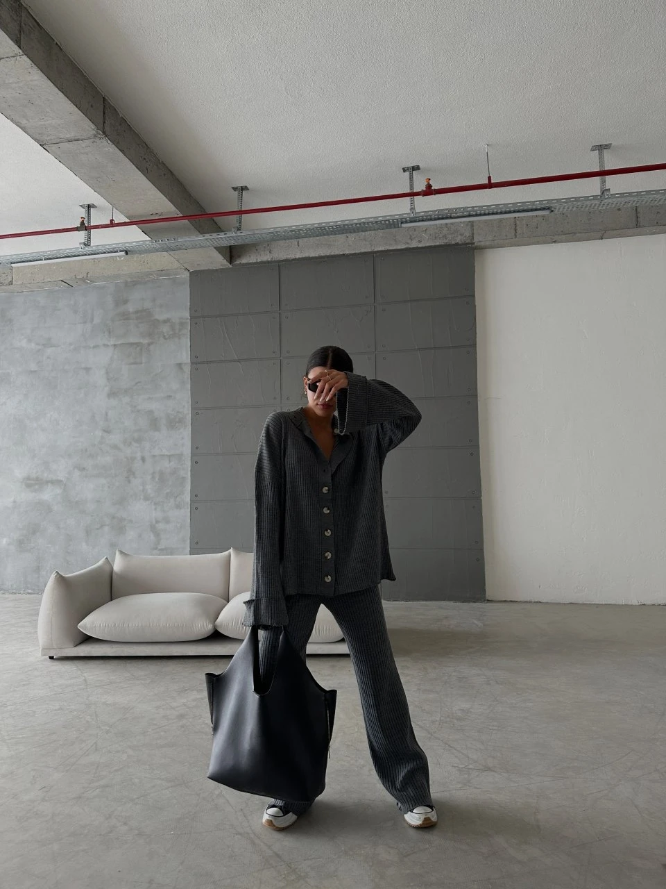 Düğmeli Triko Takım