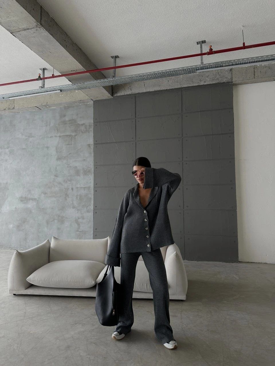 Düğmeli Triko Takım