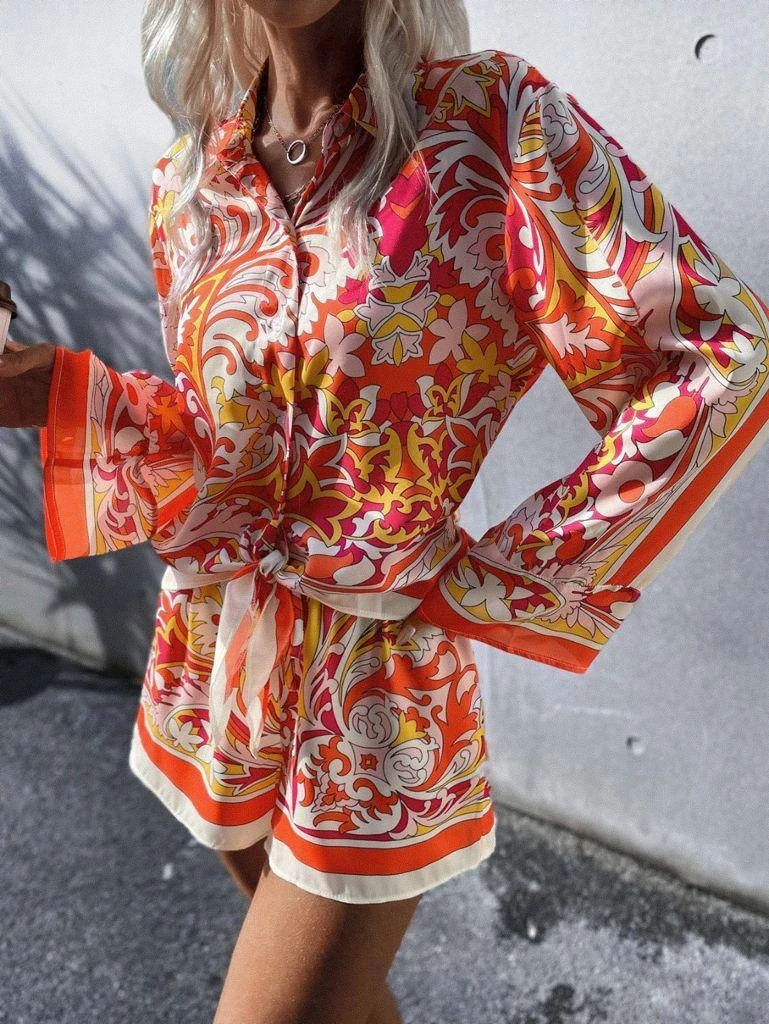 Etnik Desen Gömlek&Şort Takım