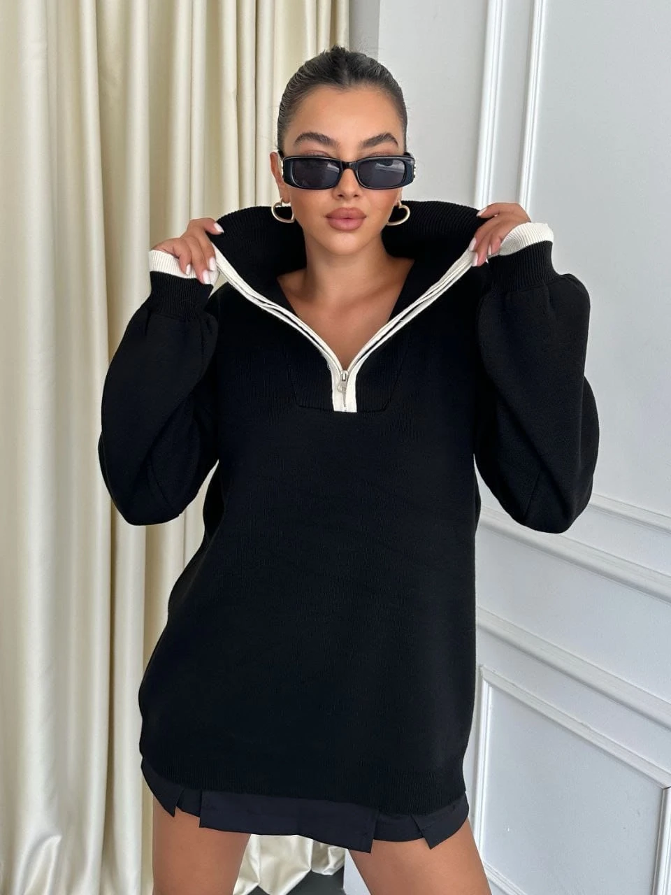 Fermuarlı Balıkçı Yaka Triko Kazak