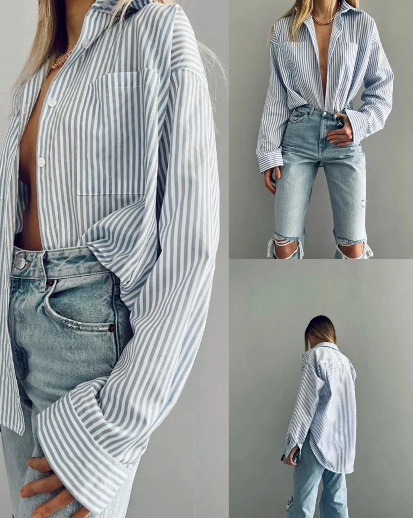 Gofre Kumaş Çizgili Gömlek