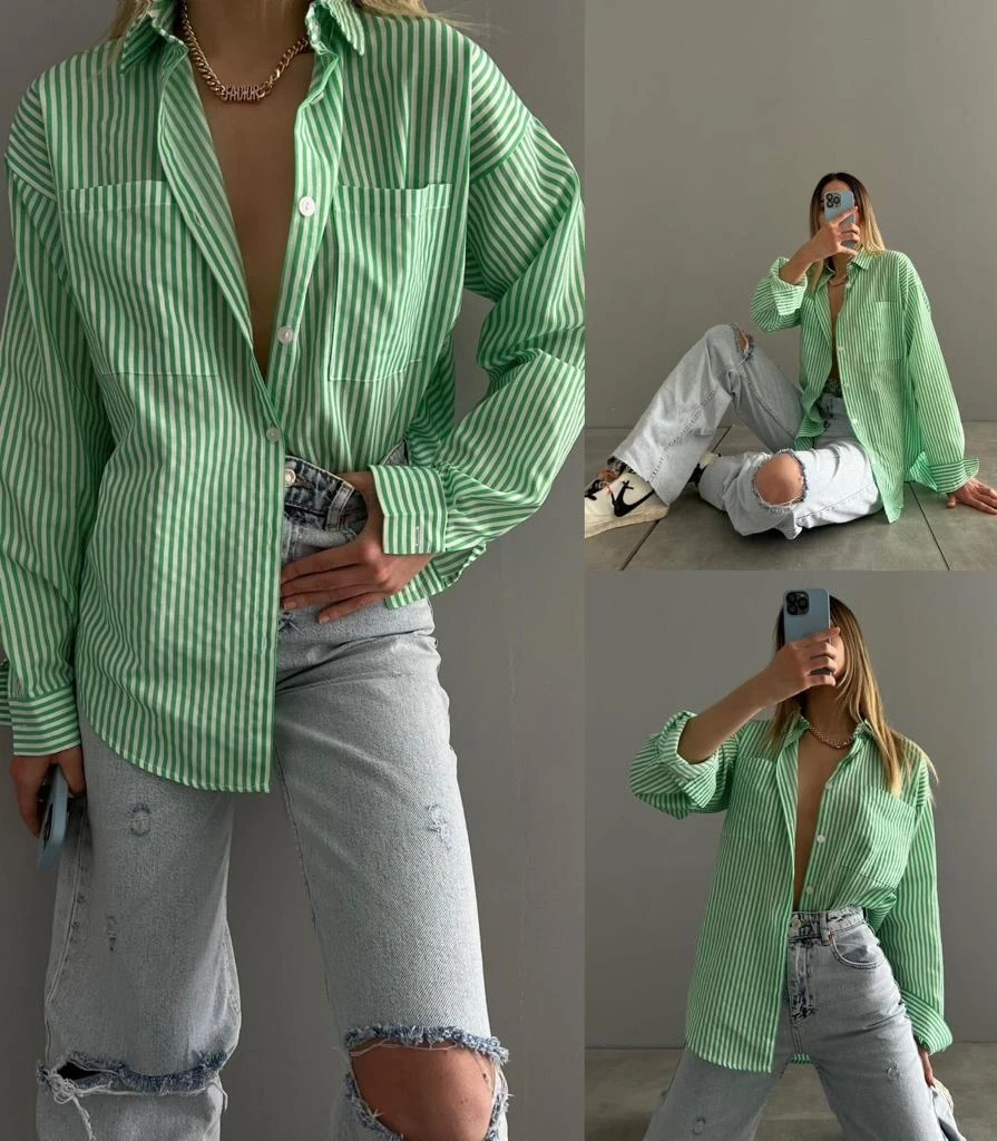 Gofre Kumaş Çizgili Gömlek