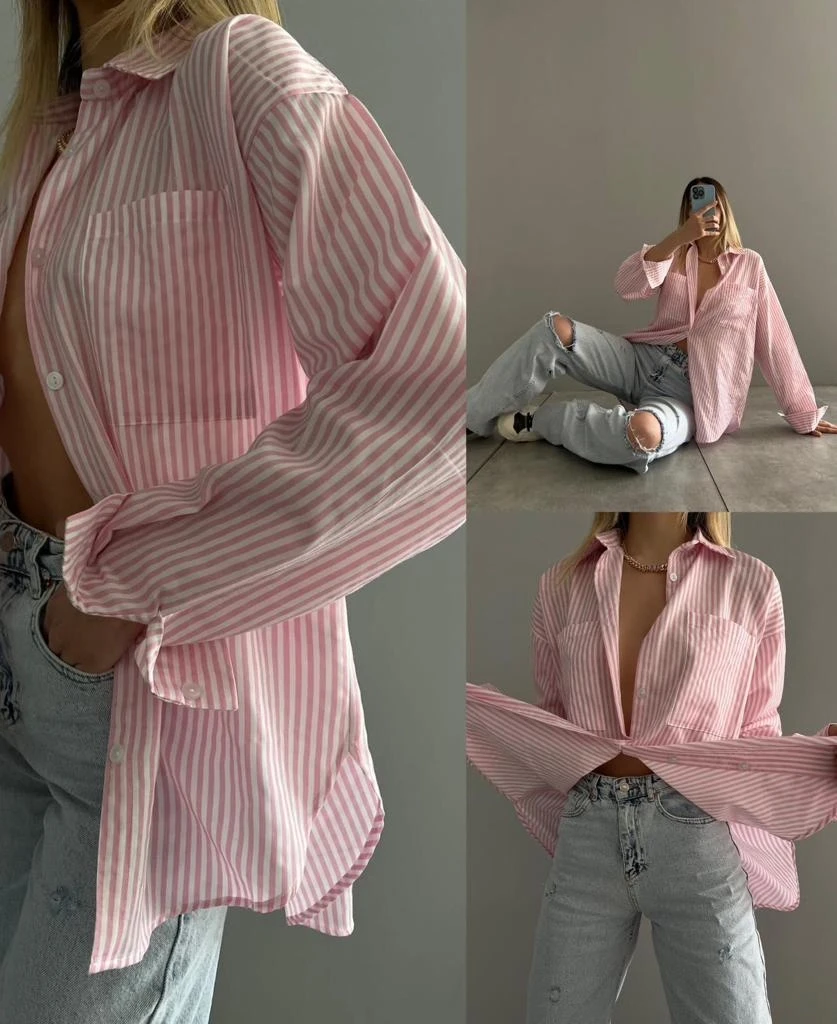 Gofre Kumaş Çizgili Gömlek