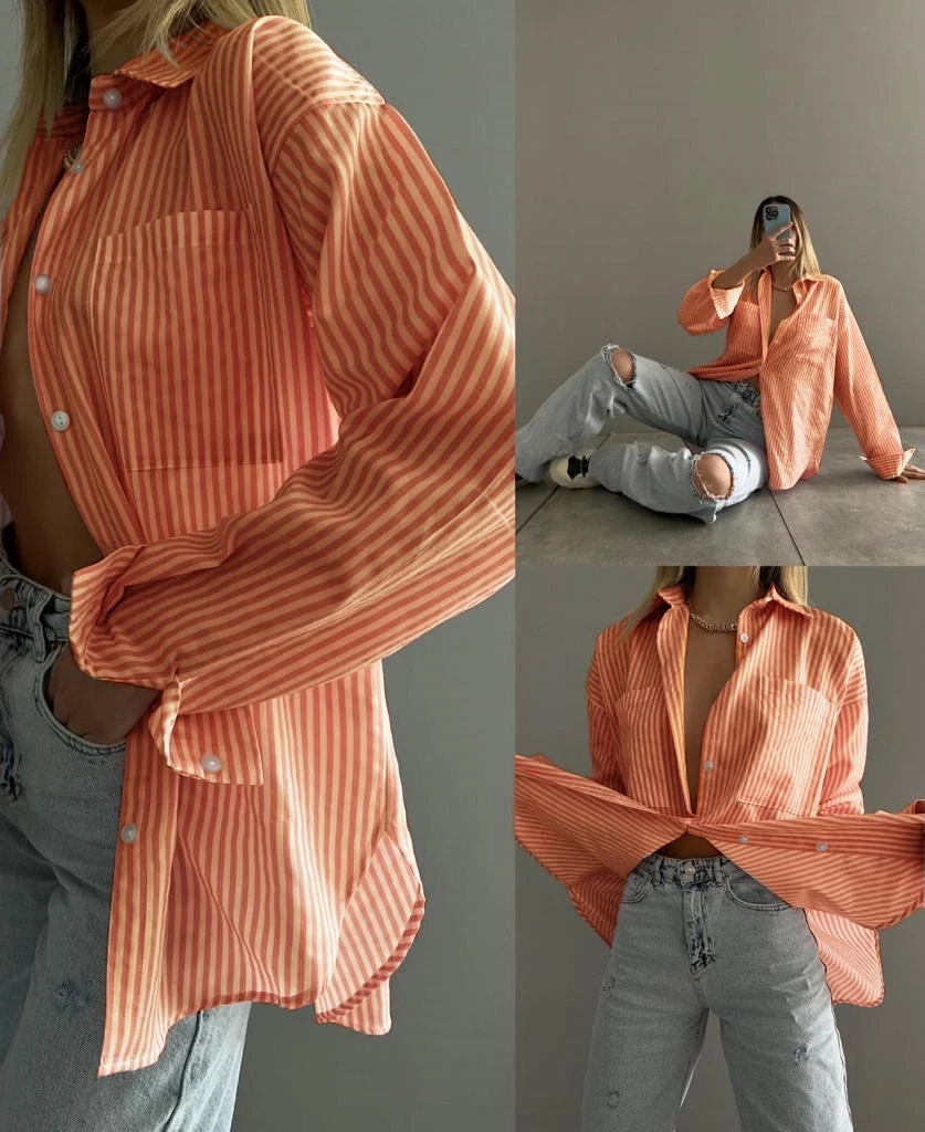 Gofre Kumaş Çizgili Gömlek