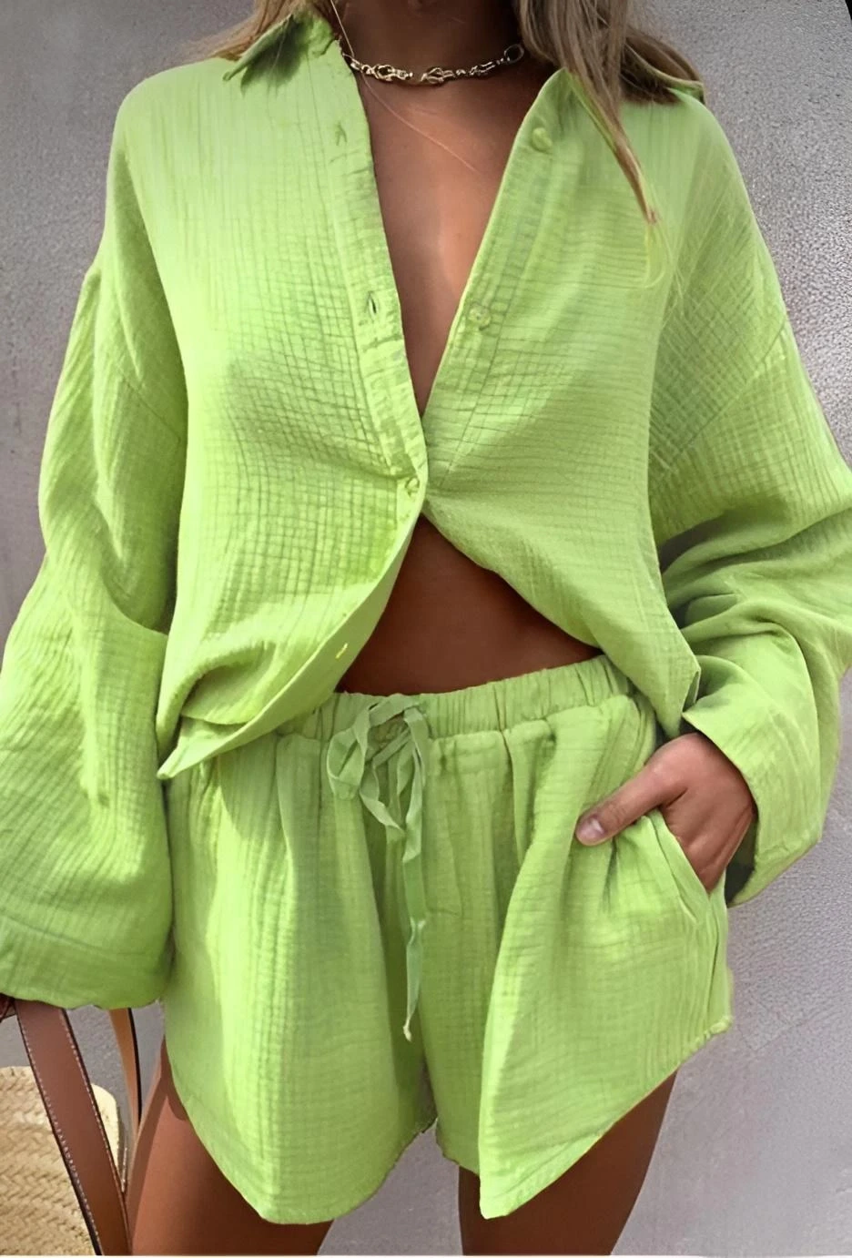 Gofre Kumaş Şortlu Takım