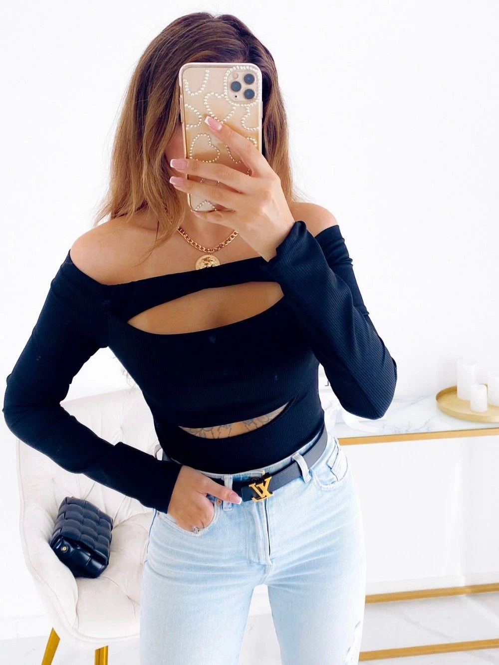 Göğsü Pencereli Kaşkorse Bluz