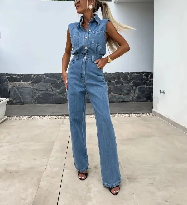 Gömlek Yakalı Kot Tulum