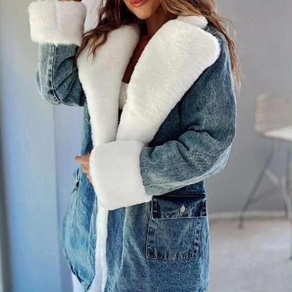 İçi Kürklü A-Kalite Denim Mont