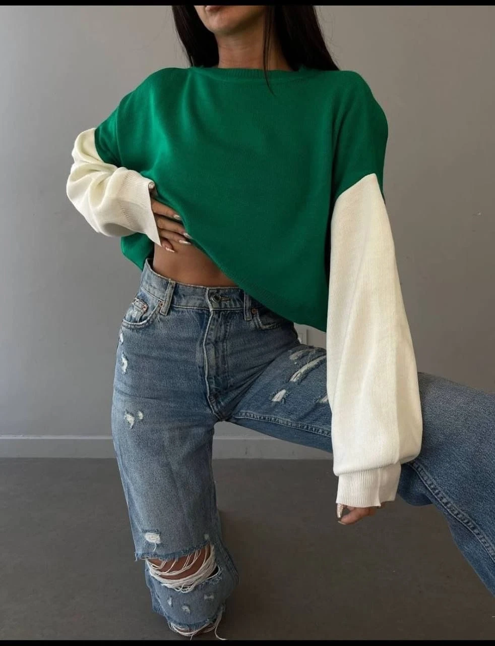 İki Renk Triko Kazak