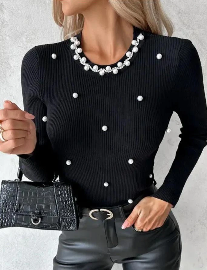 İnci ve Taş Detaylı Kaşkorse Bluz