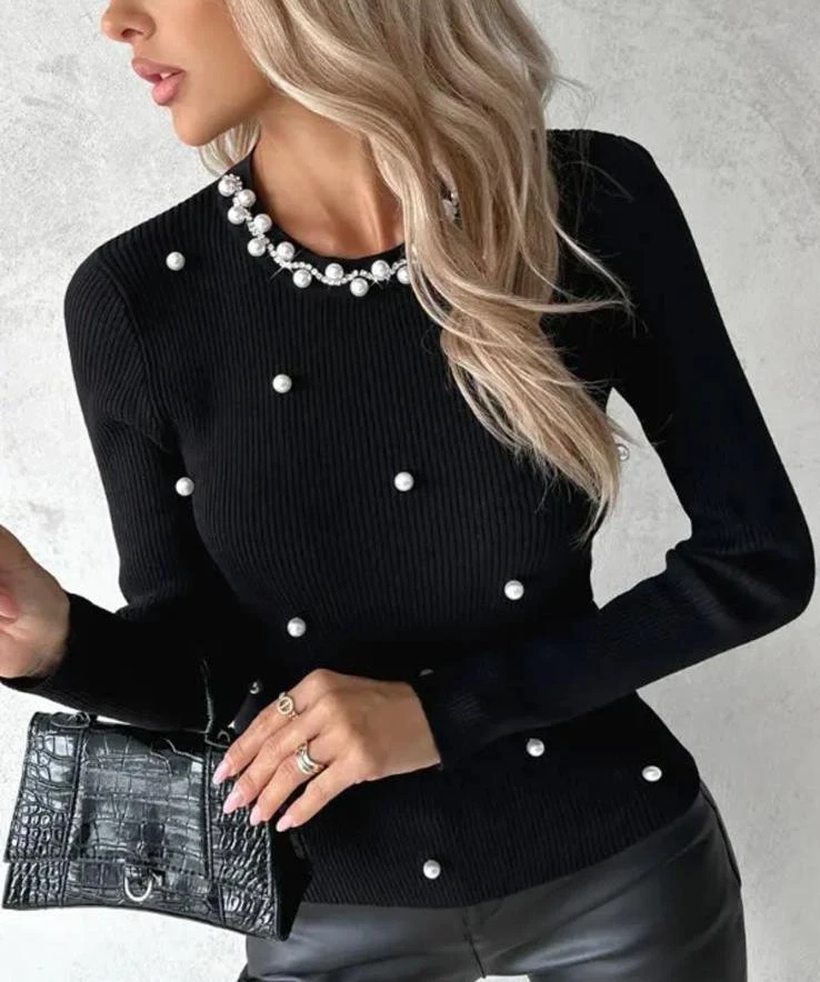 İnci ve Taş Detaylı Kaşkorse Bluz
