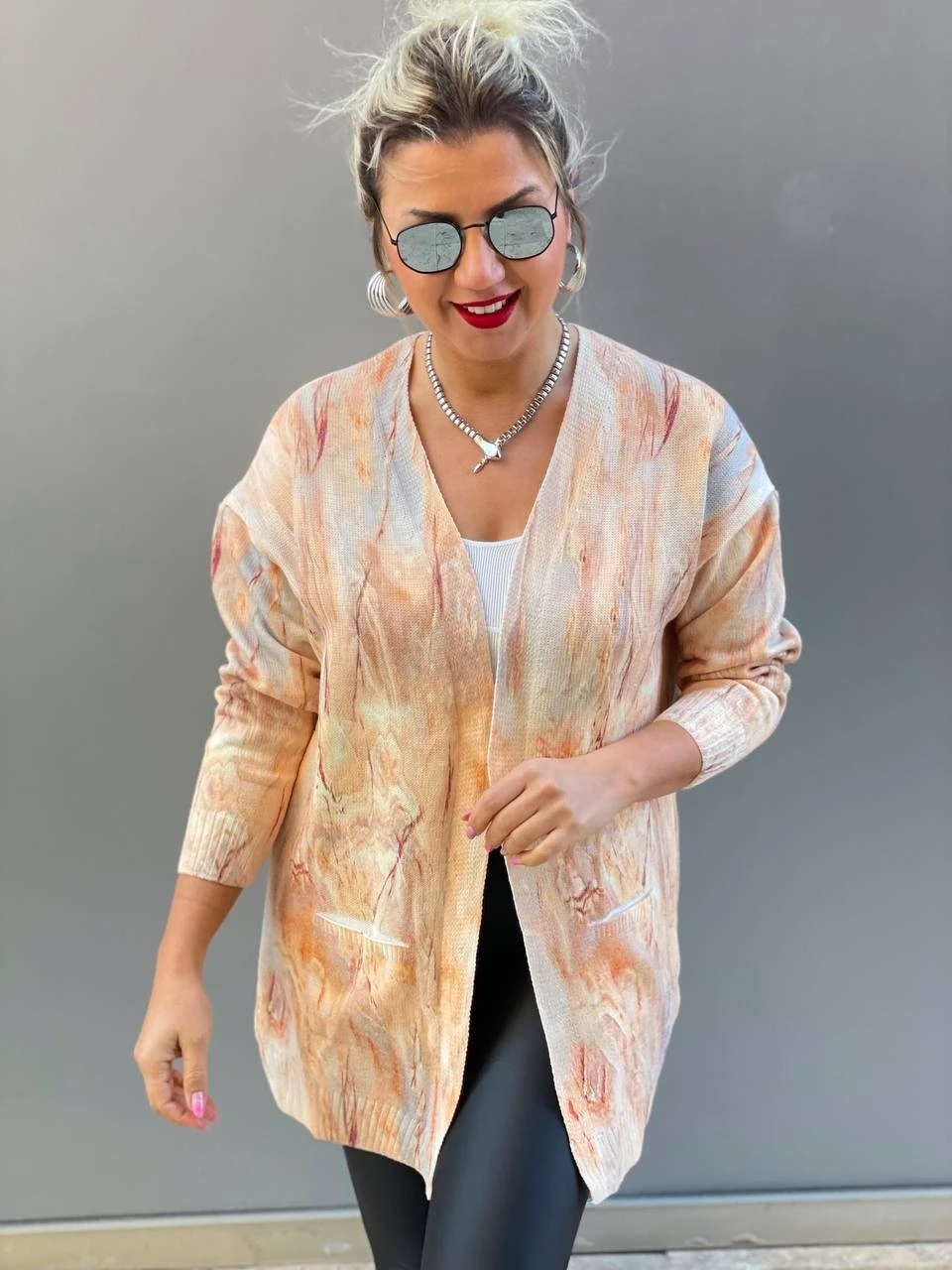 İtalyan Çelik Triko  Mermer Desen Salaş Hırka