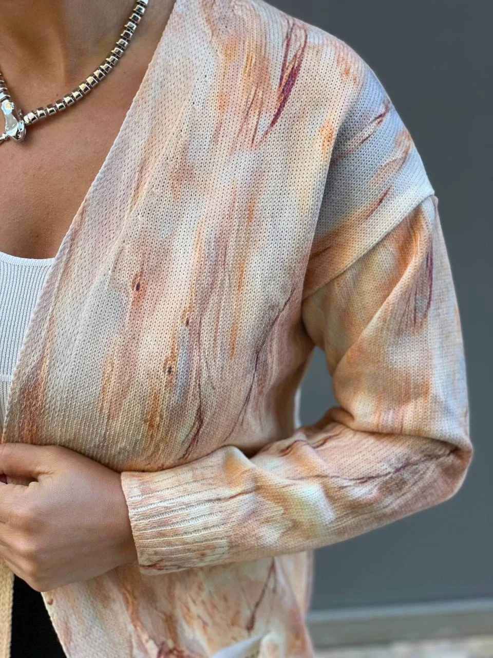 İtalyan Çelik Triko  Mermer Desen Salaş Hırka