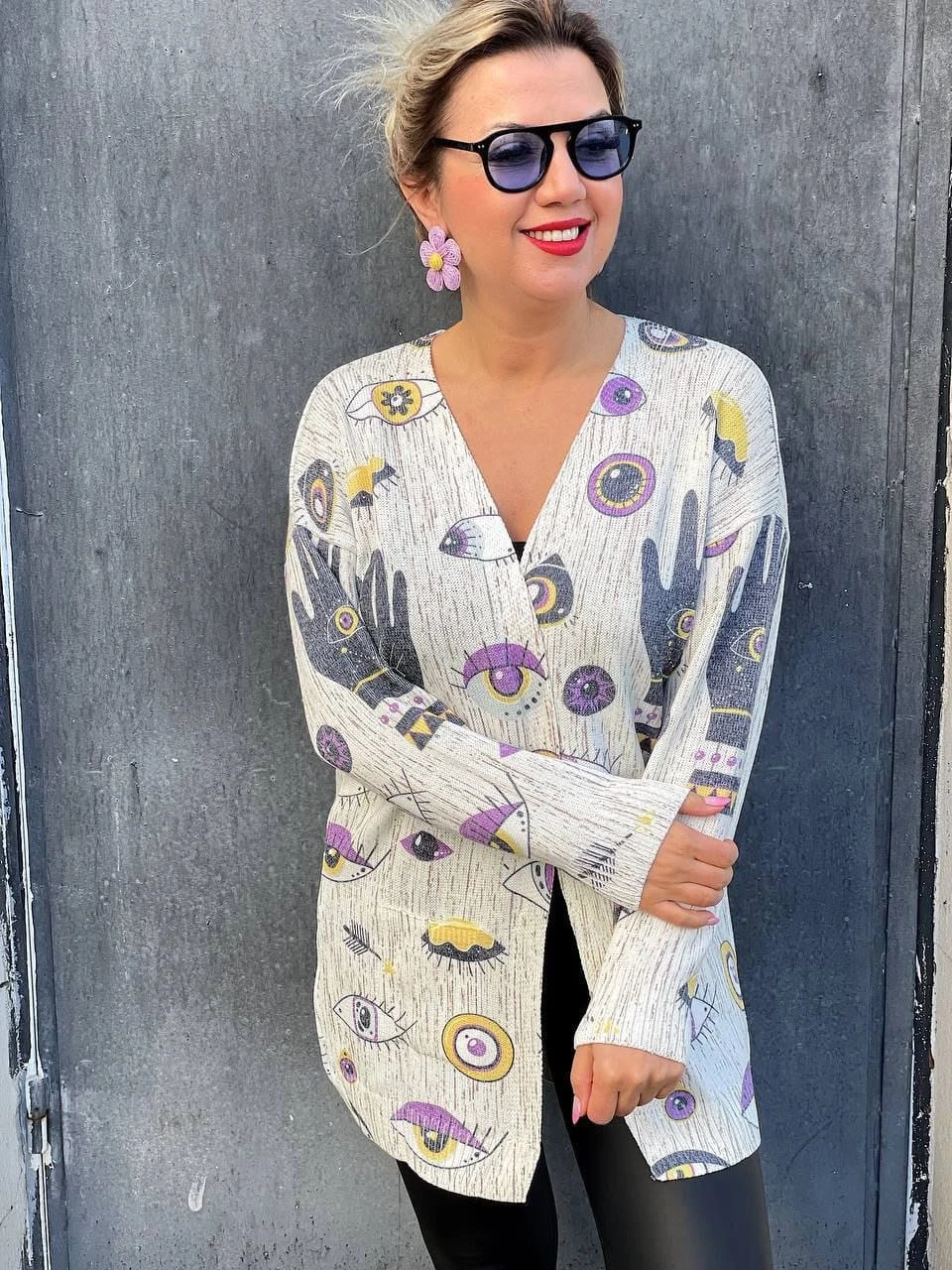 İtalyan Çelik Triko  Göz Desen Salaş Hırka